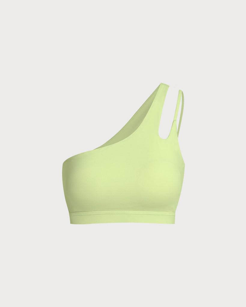 Women'S Knitted Nylon One Shoulder Yoga Vest Green Yoga Tops - RIHOAS