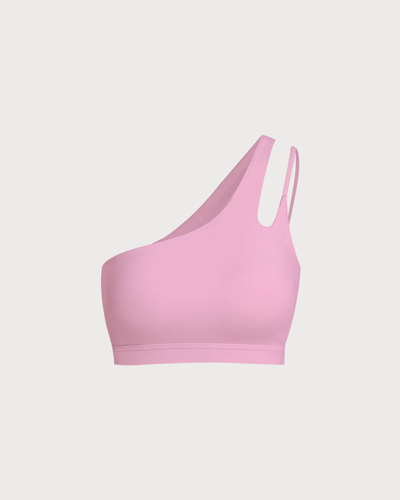 Women'S Knitted Nylon One Shoulder Yoga Vest Pink Yoga Tops - RIHOAS