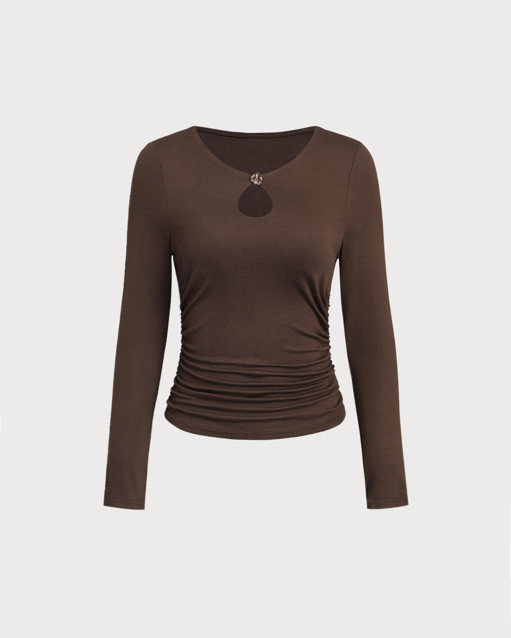 Women'S Knitted Viscose Tees Brown Tops - RIHOAS