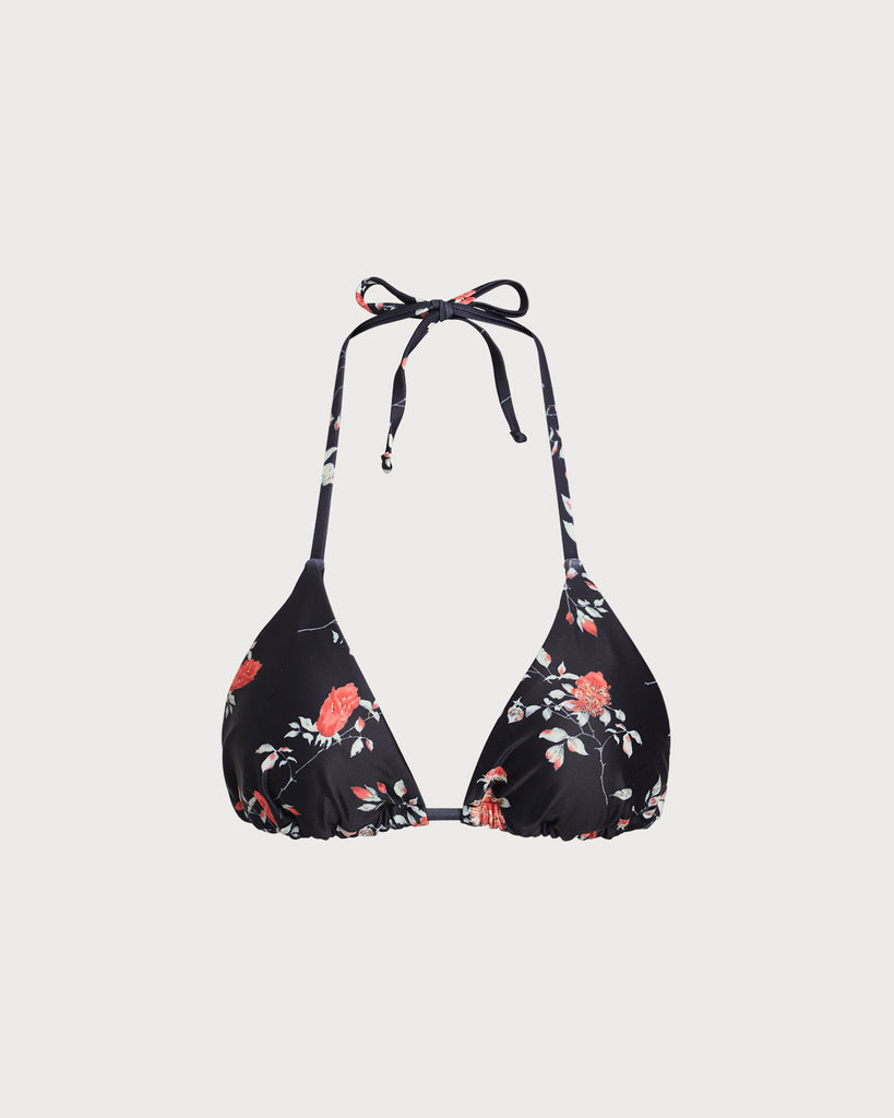 Women'S Polyester Ammonia Blend Fabric Bikini Top Black Bikinis - RIHOAS