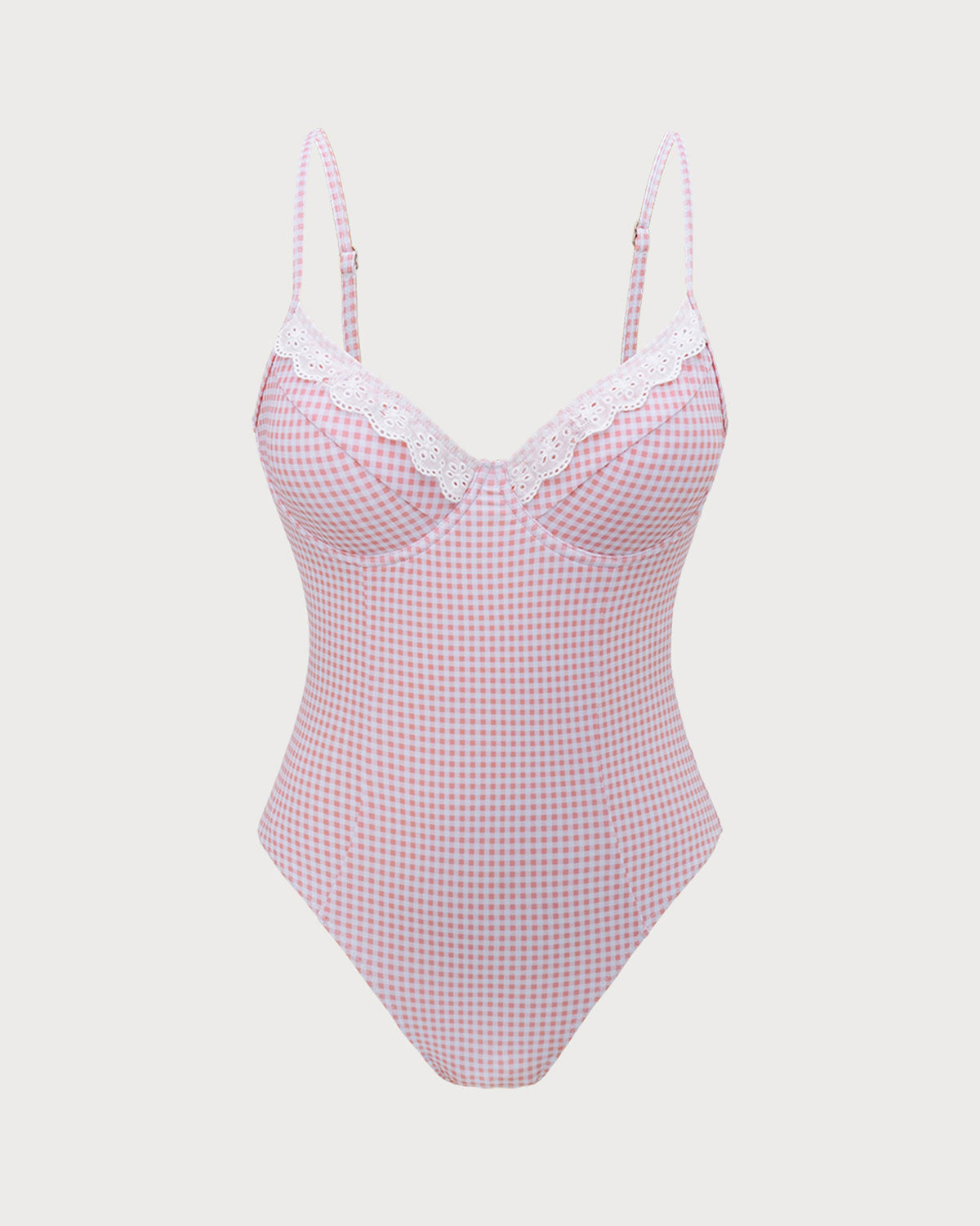 Pink Plaid Lace One Piece Swimsuit Reviews Pink One Pieces RIHOAS