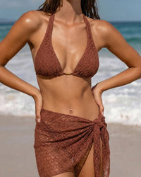 Women'S Polyester Knitted Metallic Bikini Three-Piece Set Bikinis - RIHOAS