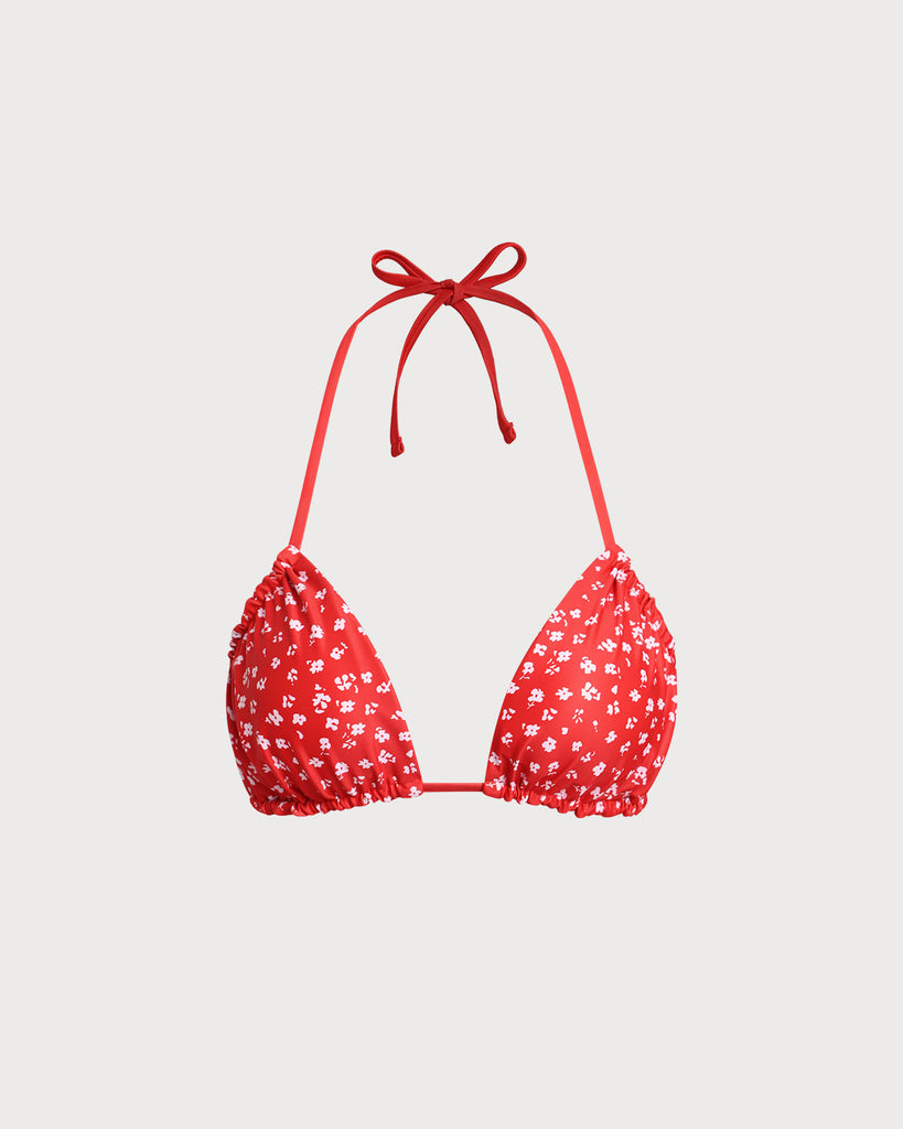 Women'S Woven Polyester Ammonia Blend Bikini Top Red Bikinis - RIHOAS