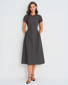 Women'S Woven Polyester Midi Dress Grey Dresses - RIHOAS