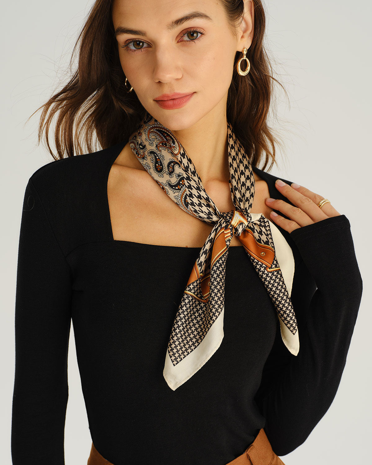 Women'S Woven Polyester Scarves Brown Scarves - RIHOAS