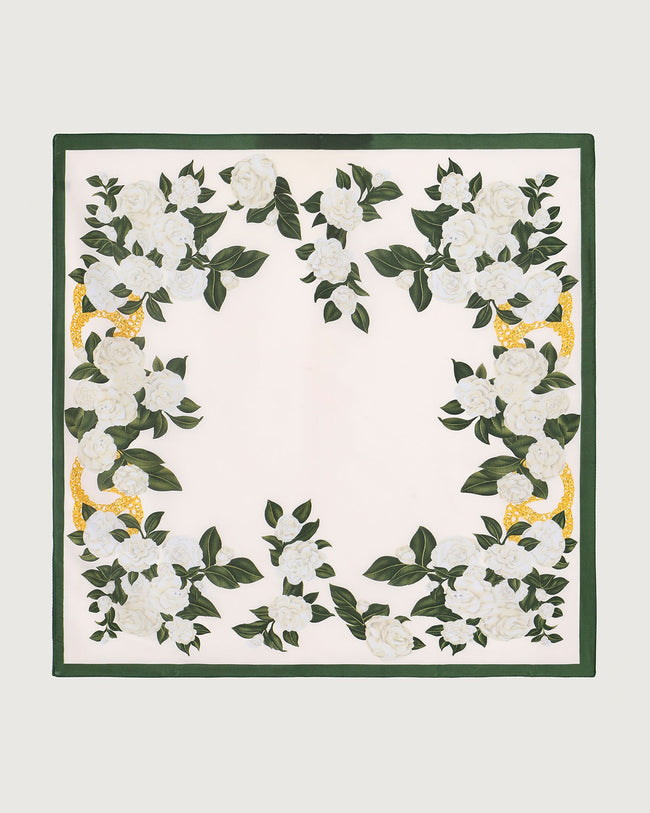 White Floral Satin Scarve - RIHOAS