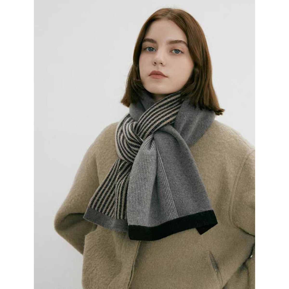 Women's Acrylic Knit Scarves Grey Scarves - RIHOAS