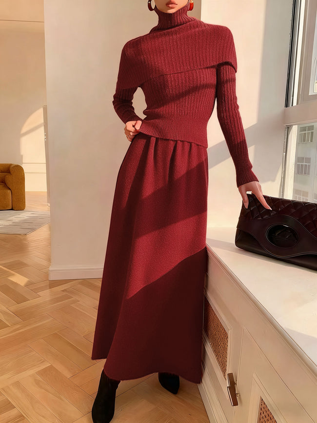 Women's Acrylic Knit Skirt Two-Piece Set Two-Piece Outfits - RIHOAS