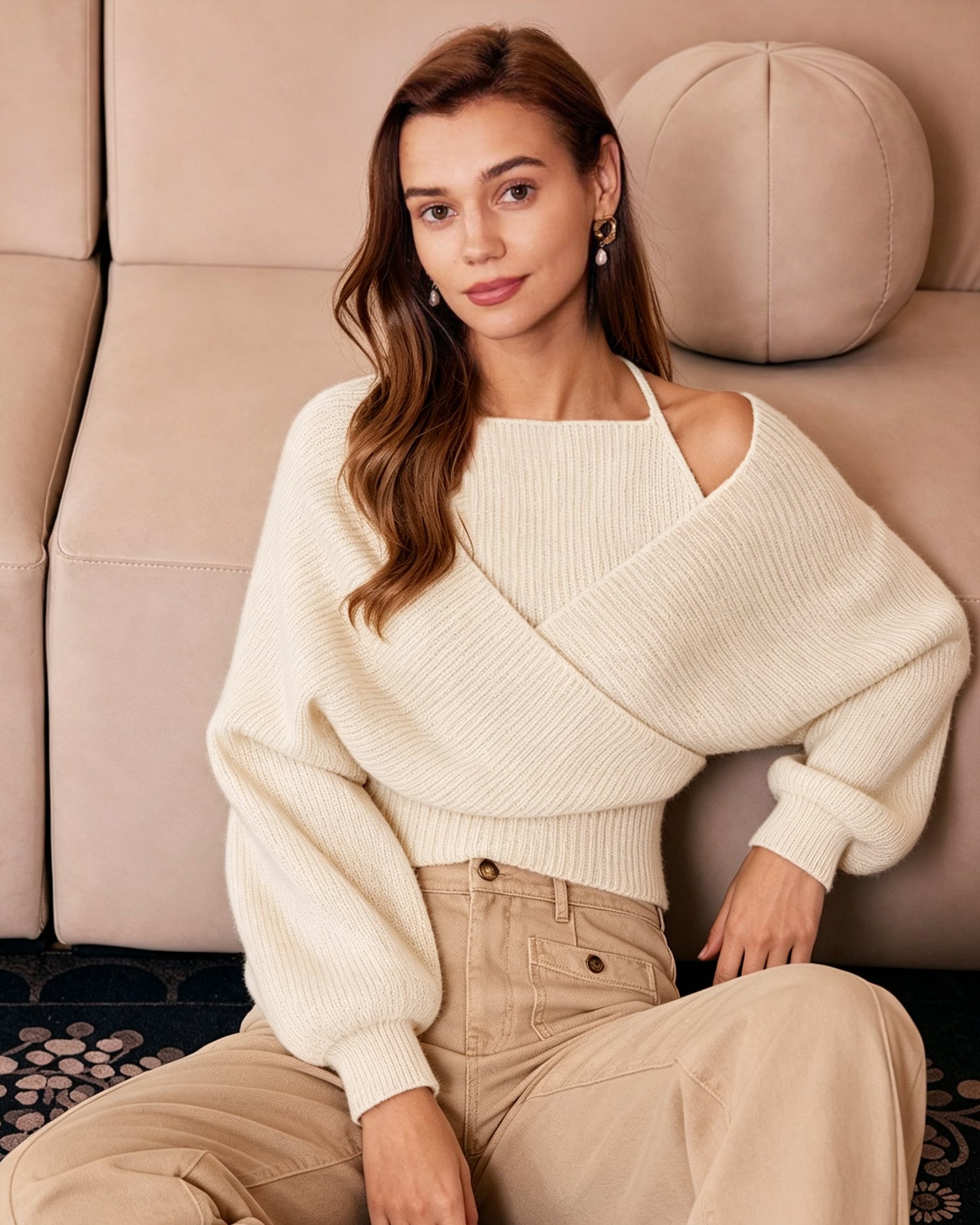 Women's Acrylic Knit Sweater Apricot - RIHOAS