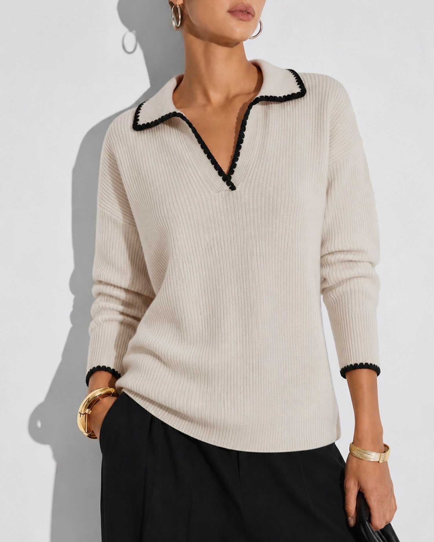Women's Acrylic Knit Sweater Beige - RIHOAS