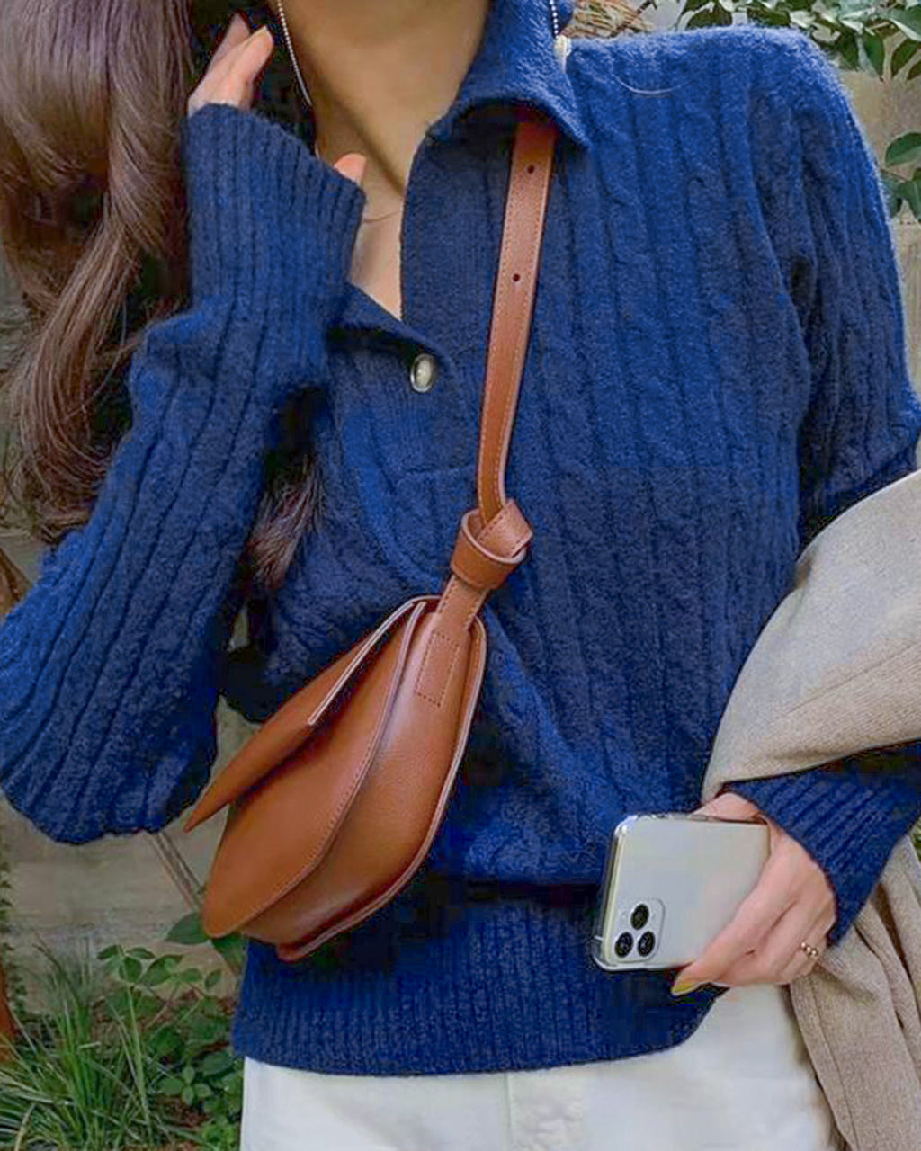 Women's Acrylic Knit Sweater Blue Tops - RIHOAS