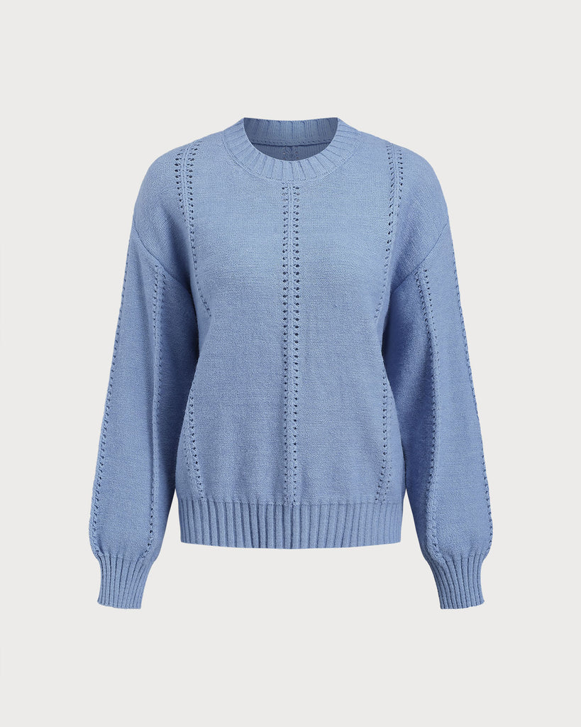 Women's Acrylic Knit Sweater Blue Tops - RIHOAS
