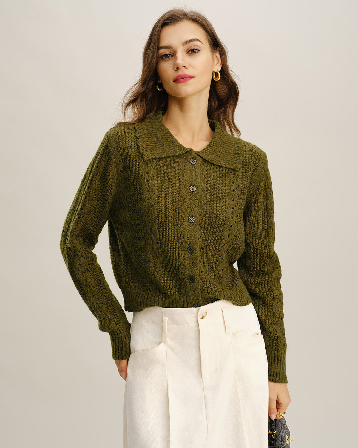 Women's Acrylic Knit Sweater Green Tops - RIHOAS