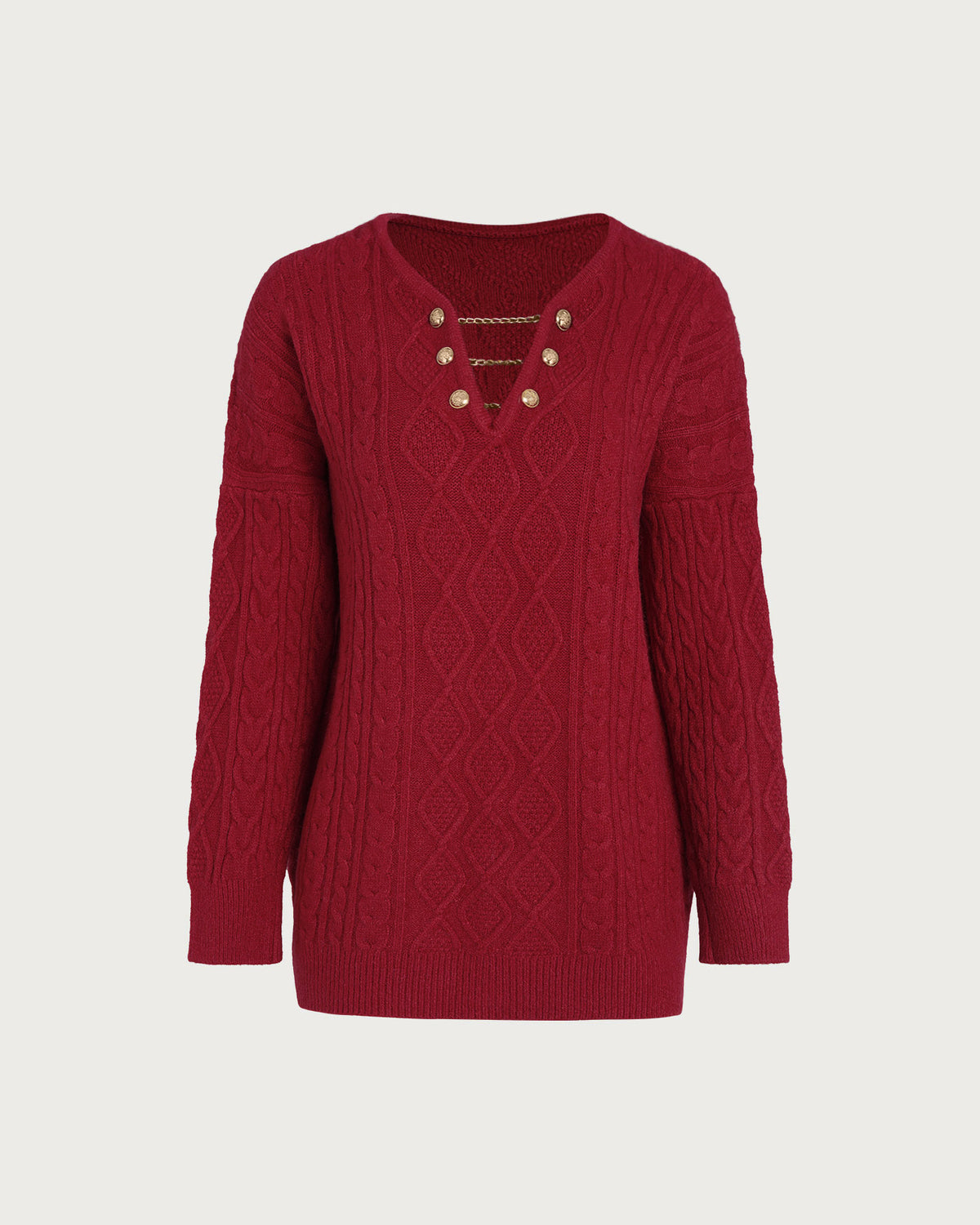 Women's Acrylic Knit Sweater Red Tops - RIHOAS