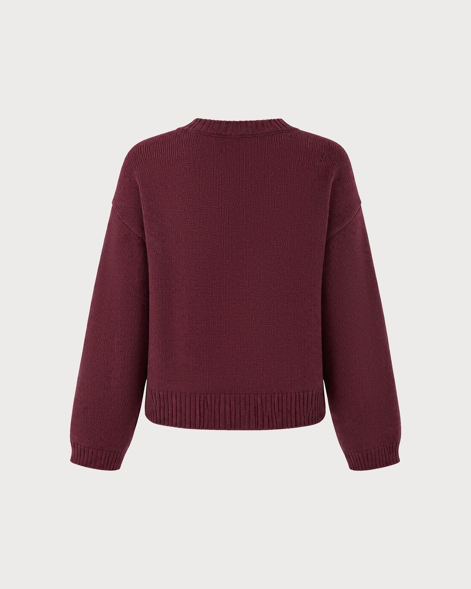 Wine Red Round Neck Button Knit Cardigan 03
