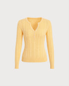 Yellow Round Neck Textured Knit Sweater 02
