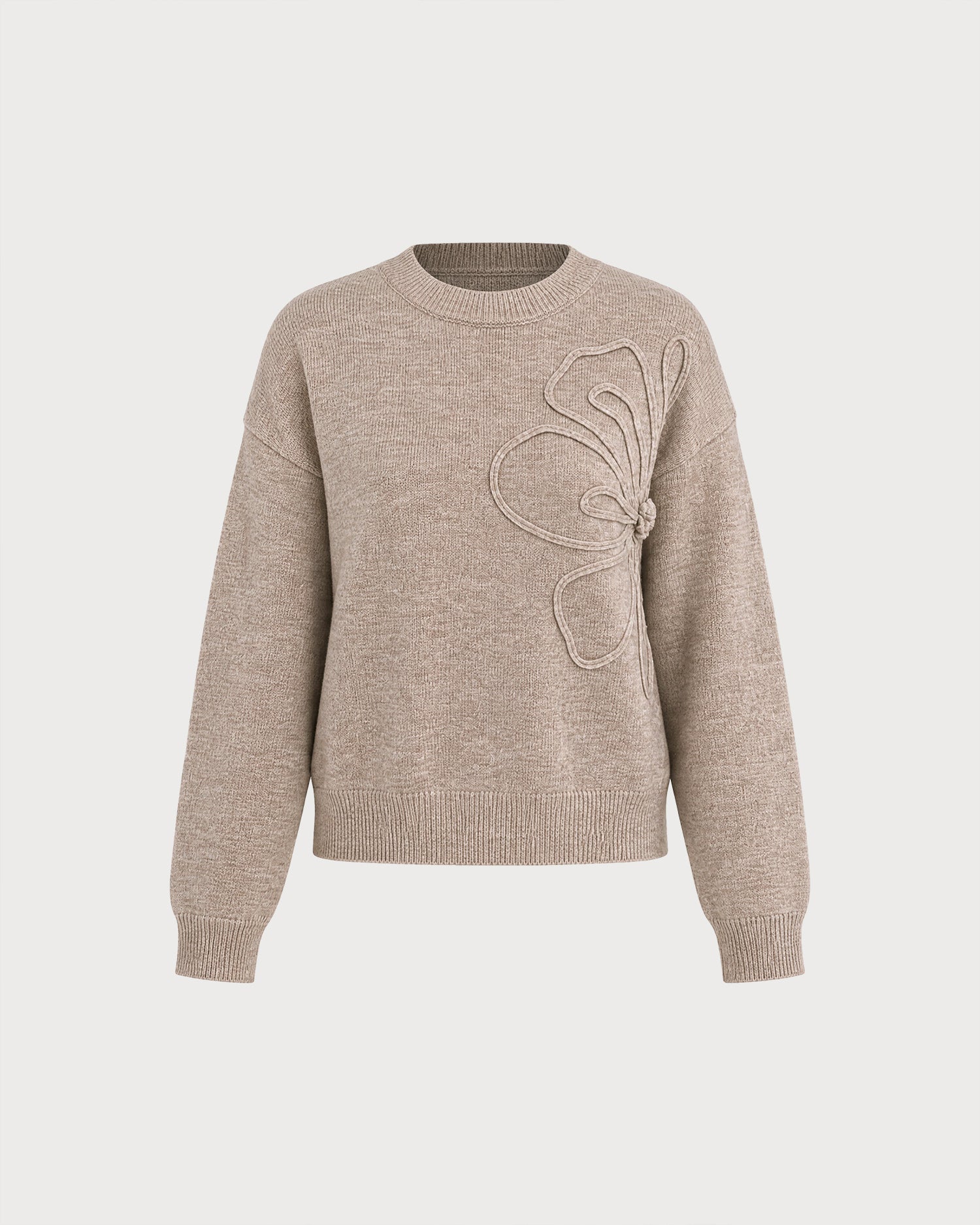 Khaki Round Neck Knit Sweater 02