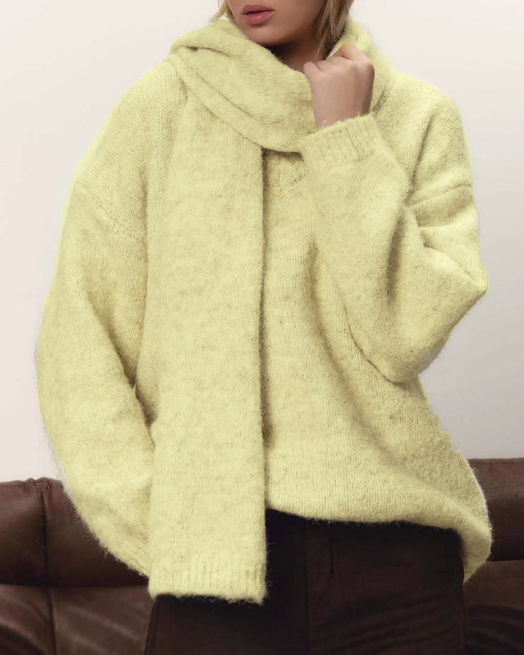 Women's Acrylic Knit Sweater Yellow Tops - RIHOAS