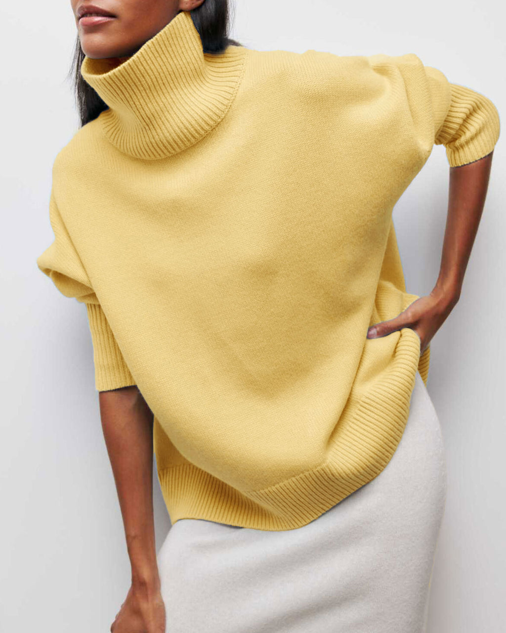 Women's Acrylic Knit Sweater Yellow Tops - RIHOAS