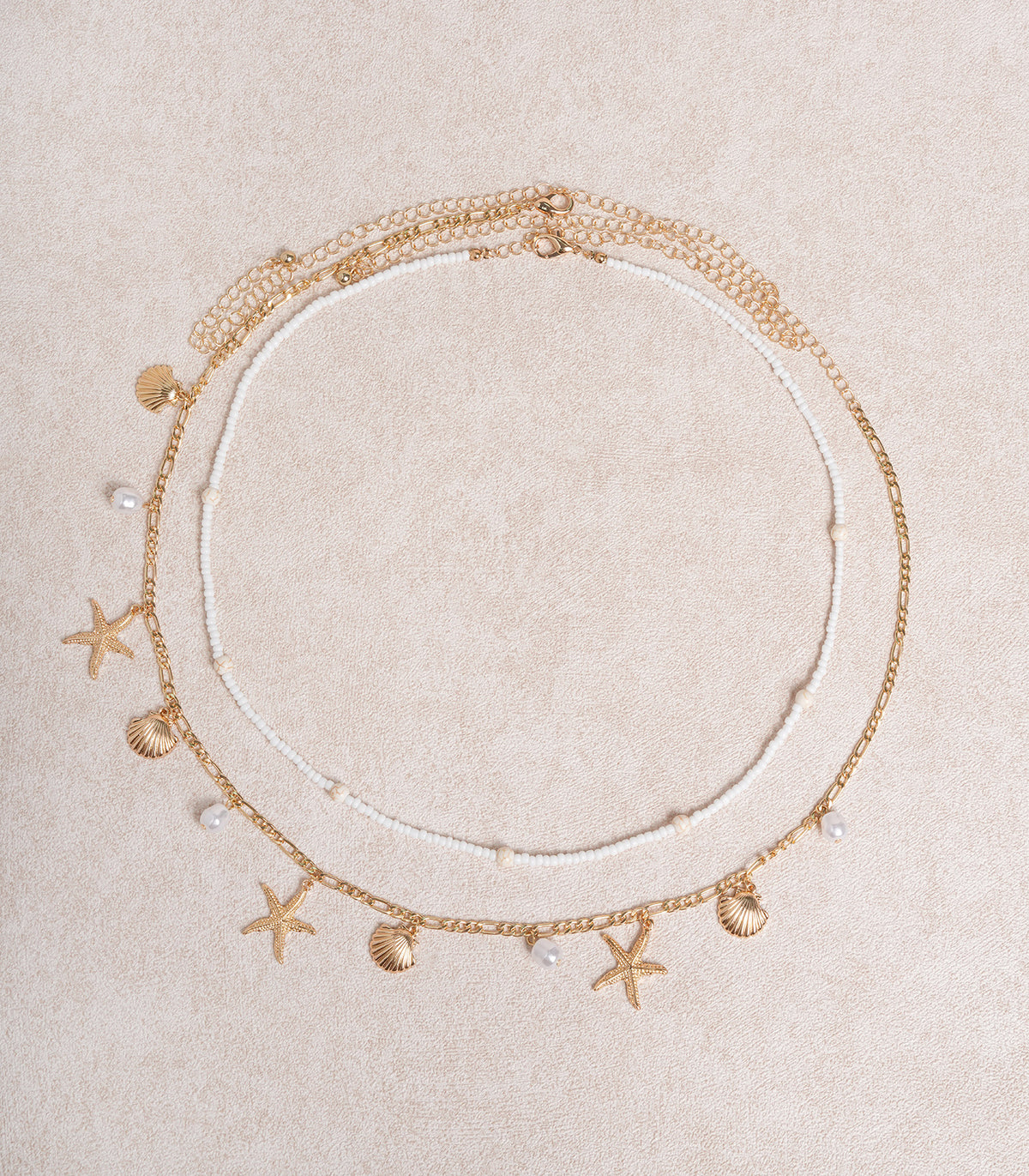 Women's Bohemian Resort Style Seashell and Starfish Seed Bead Waist Chain Gold Necklaces - RIHOAS