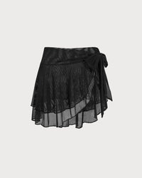 Women's Double-Layer Ruffled Mesh Cover Skirt Black Cover-ups - RIHOAS
