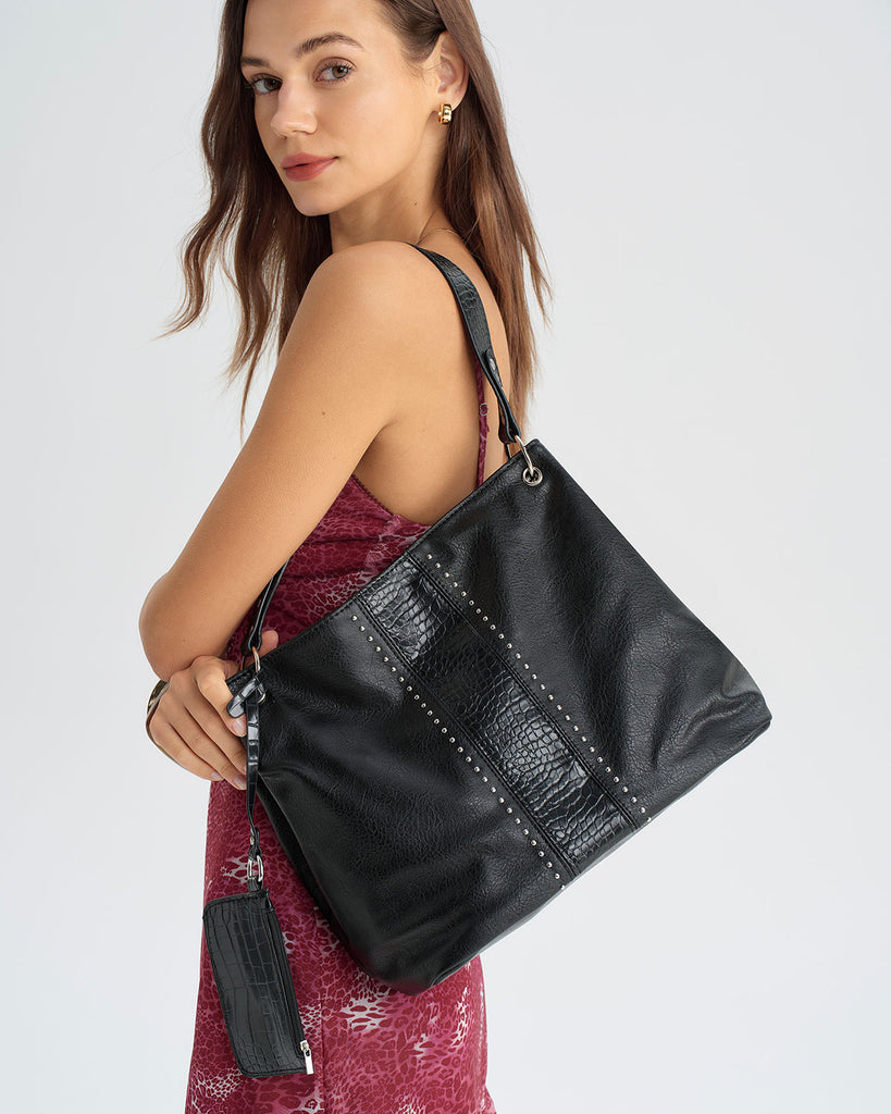 Women's Faux Leather Shoulder Bag Black Bags - RIHOAS