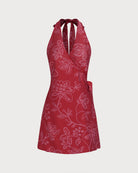 Women's halter-neck beach mini skirt Red Beach Dress - RIHOAS