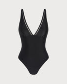 Women's halter neck patchwork woven one-piece swimsuit Black One-Pieces - RIHOAS