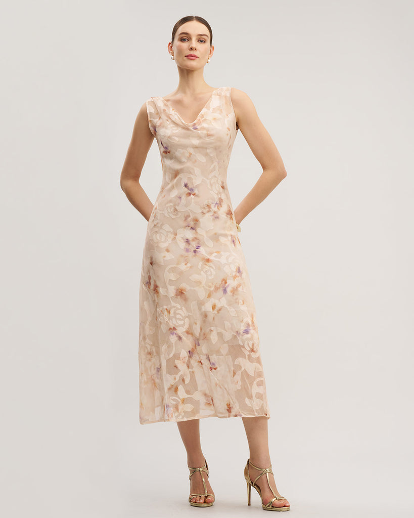 Women's jacquard texture retro pile collar dress Apricot Dresses - RIHOAS