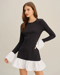 Women's Knit Cotton Mini Dress Black Dresses - RIHOAS
