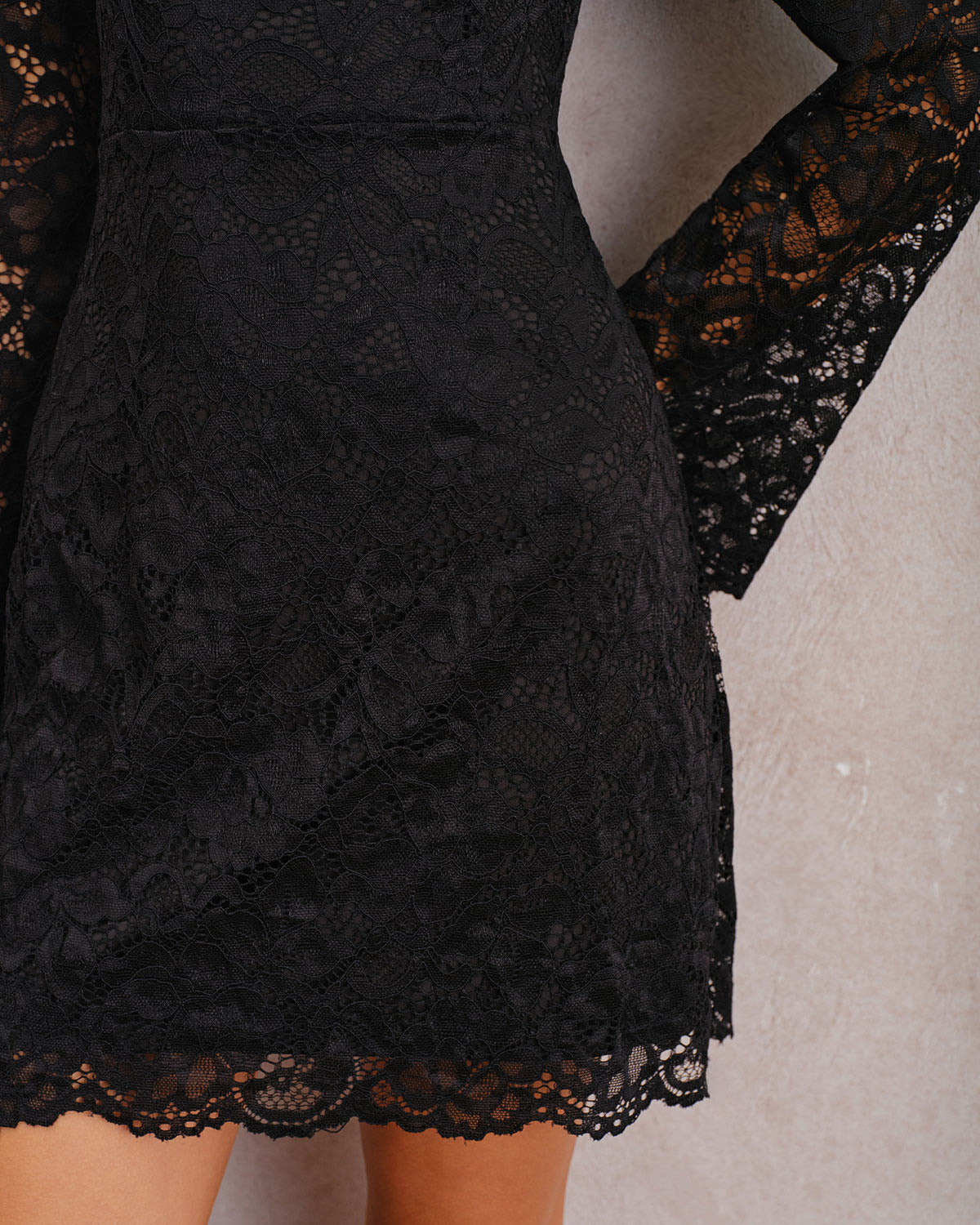 Black Lace Bell Sleeve A-Line Mini Dress & Reviews - Black - Dresses | RIHOAS Black Lace Bell Sleeve A-Line Mini Dress & Reviews - Black - Dresses | RIHOAS