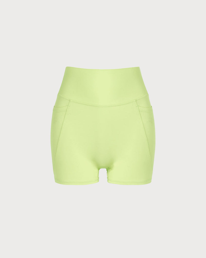 Women's Knit Nylon Side Pocket Yoga Shorts Green Yoga Bottoms - RIHOAS
