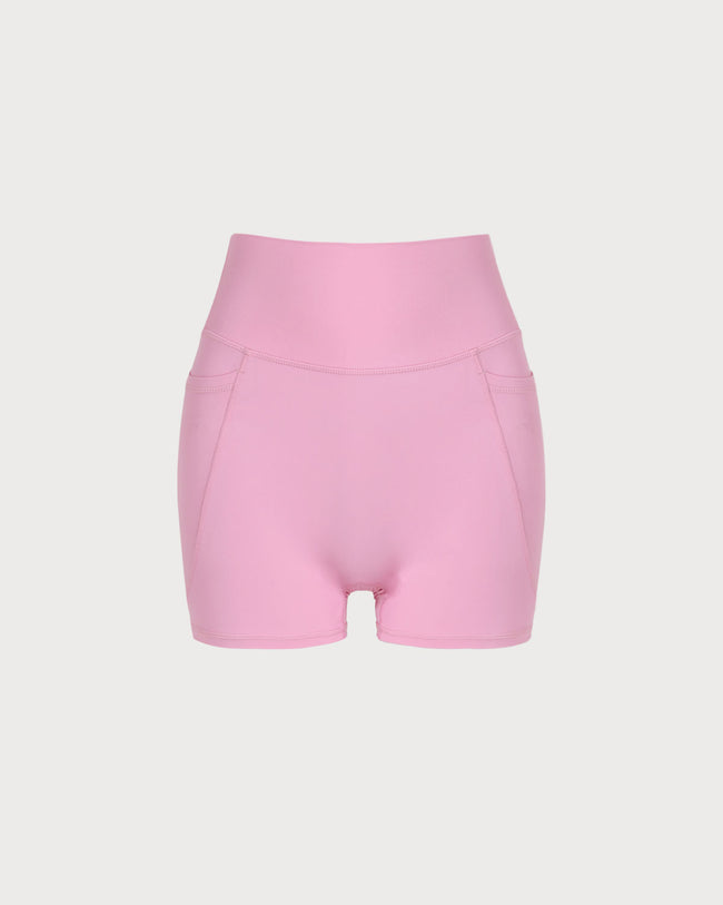 Women's Knit Nylon Side Pocket Yoga Shorts Pink Yoga Bottoms - RIHOAS