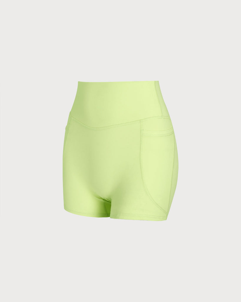 Women's Knit Nylon Side Pocket Yoga Shorts Yoga Bottoms - RIHOAS