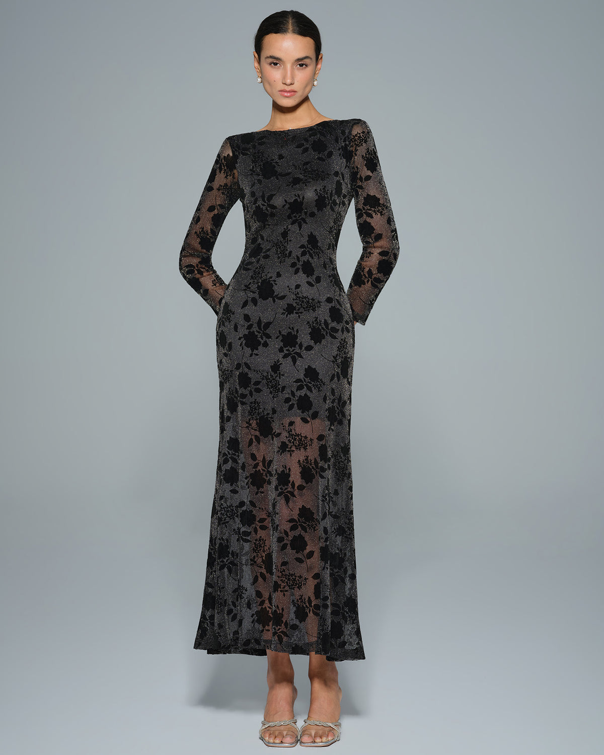 Women's Knit Polyester Maxi Dress Black Dresses - RIHOAS
