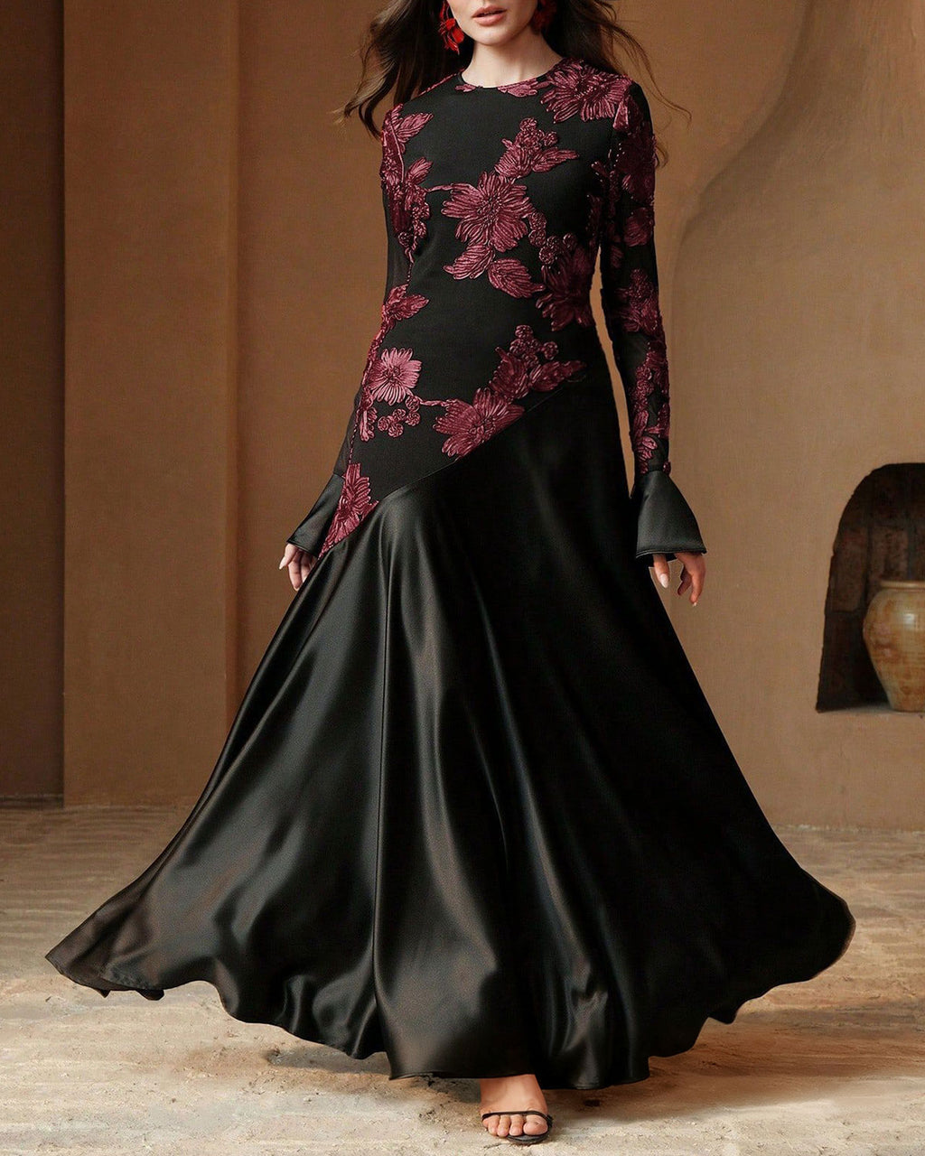Women's Knit Polyester Maxi Dress Black Dresses - RIHOAS
