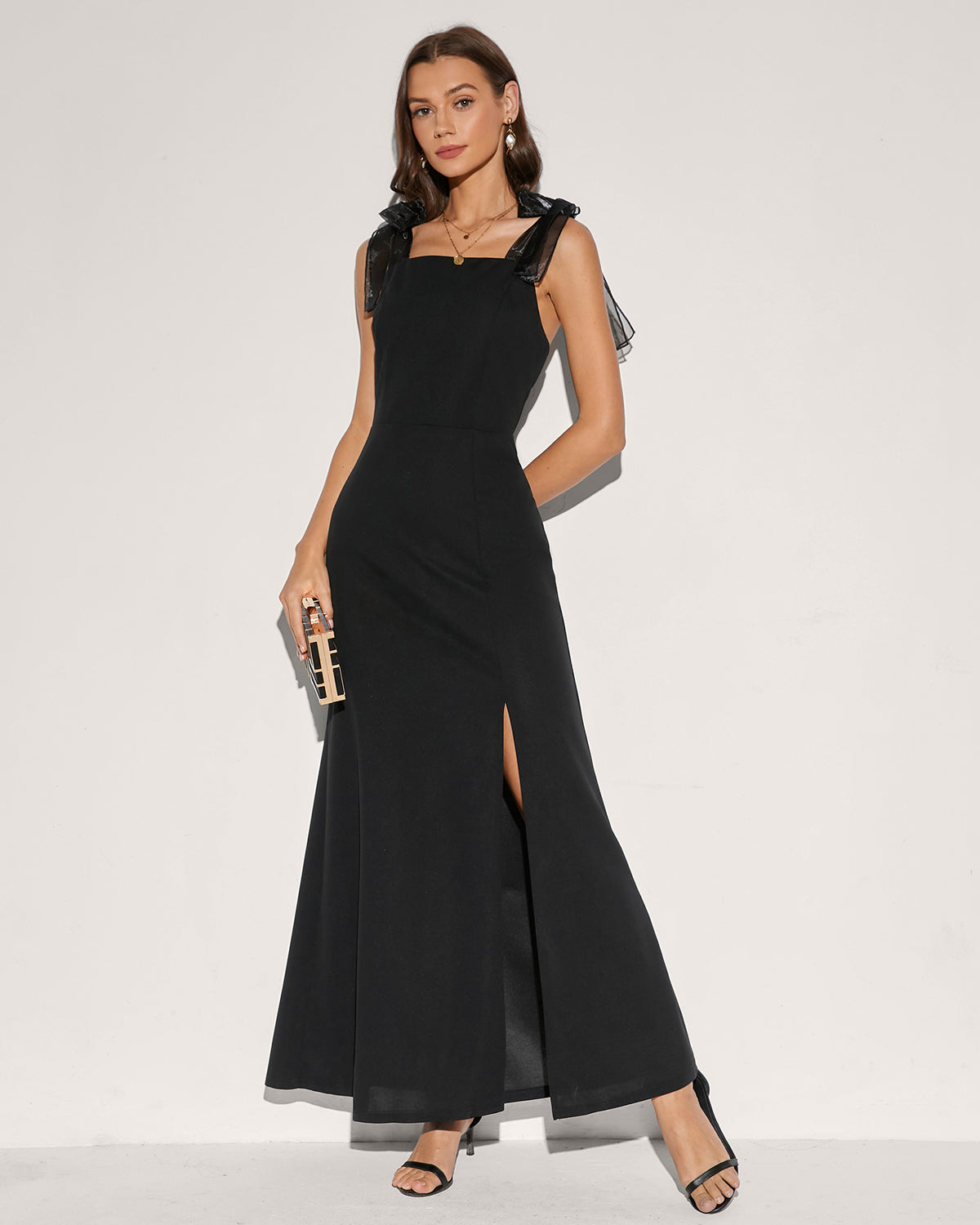 Women's Knit Polyester Maxi Dress Black Dresses - RIHOAS