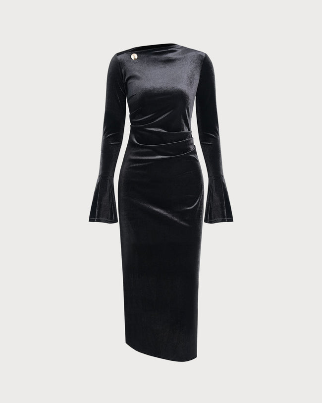 Women's Knit Polyester Maxi Dress Black Dresses - RIHOAS