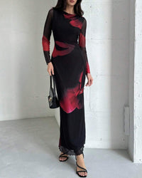 Women's Knit Polyester Maxi Dress Black Dresses - RIHOAS