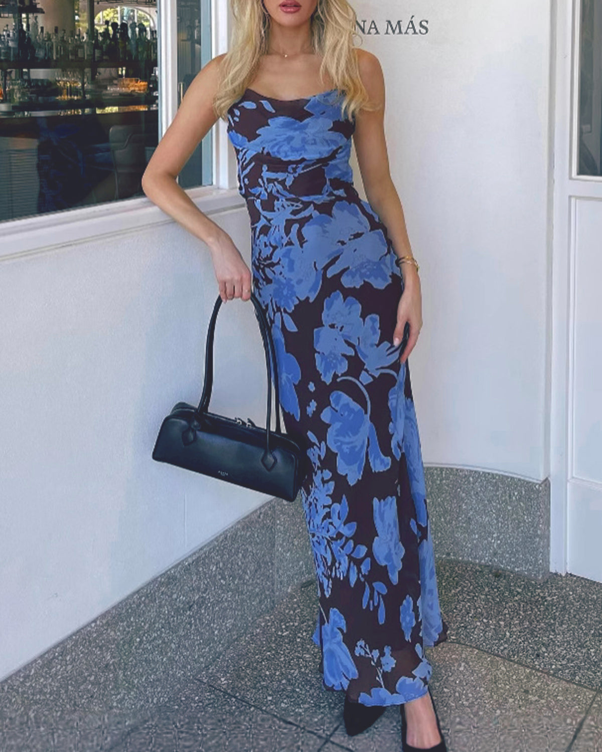 Women's Knit Polyester Maxi Dress Blue Dresses - RIHOAS