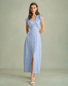 Women's Knit Polyester Maxi Dress Blue Dresses - RIHOAS