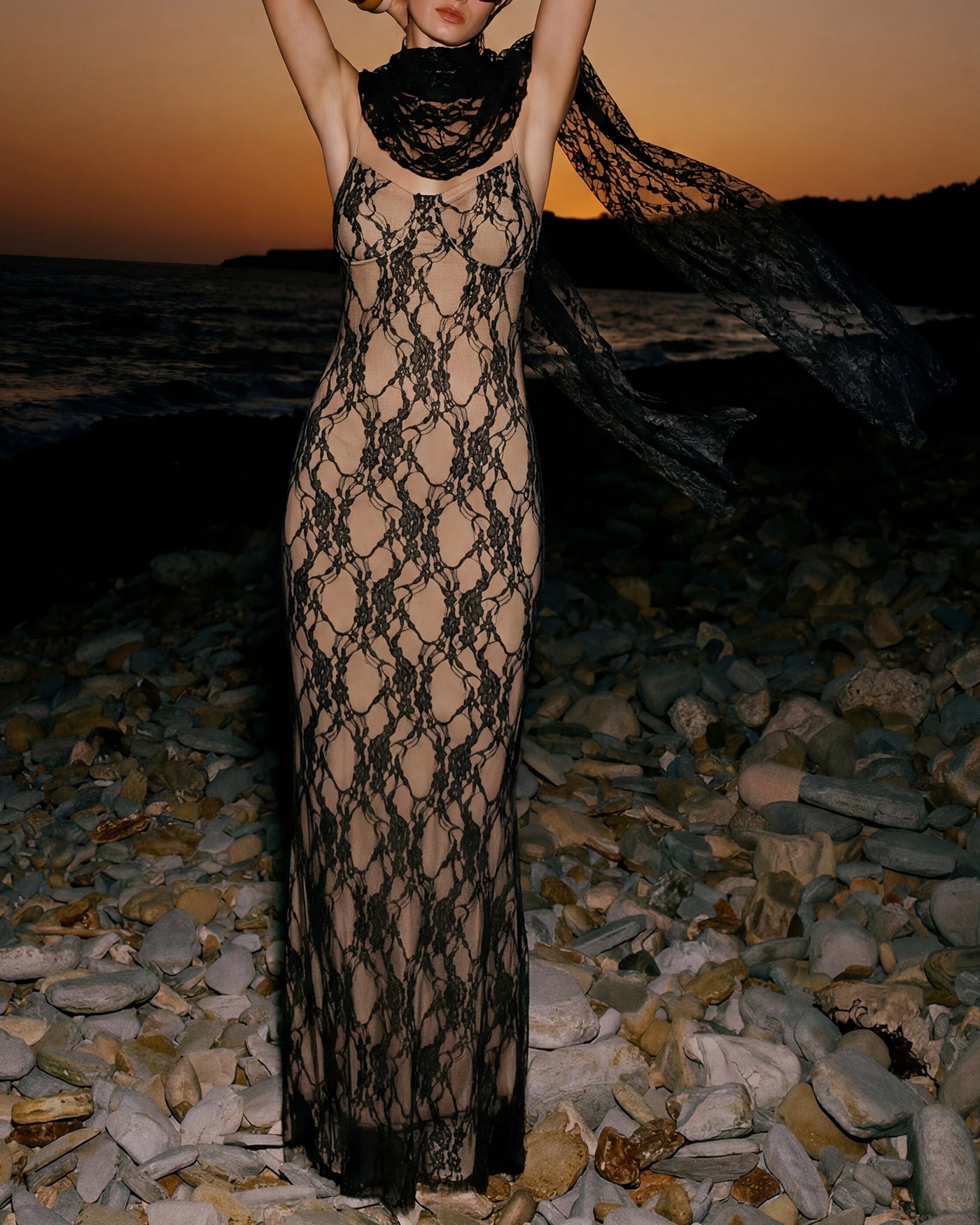 Black Lace Splicing Slip Maxi Dress Black Lace Splicing Slip Maxi Dress