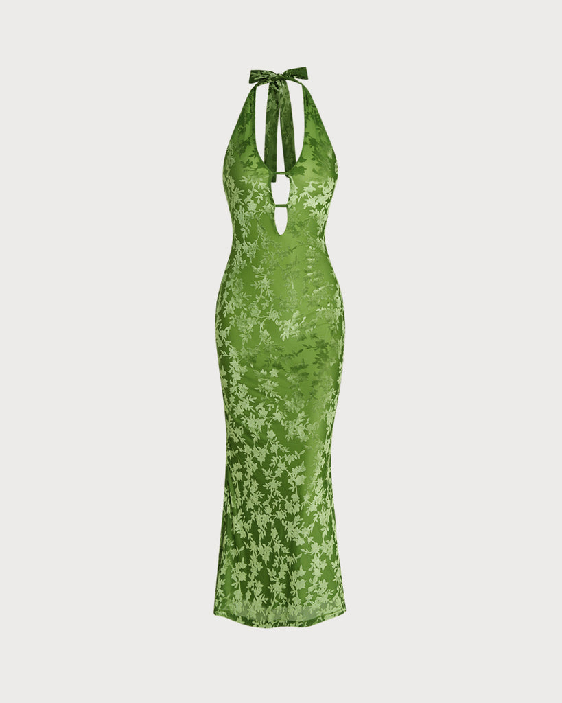Women's Knit Polyester Maxi Dress Green Dresses - RIHOAS
