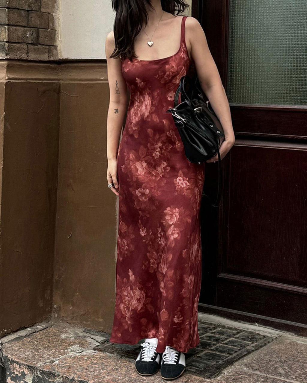 Women's Knit Polyester Maxi Dress Red Dresses - RIHOAS