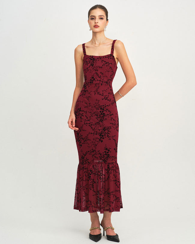 Women's Knit Polyester Maxi Dress Red Dresses - RIHOAS