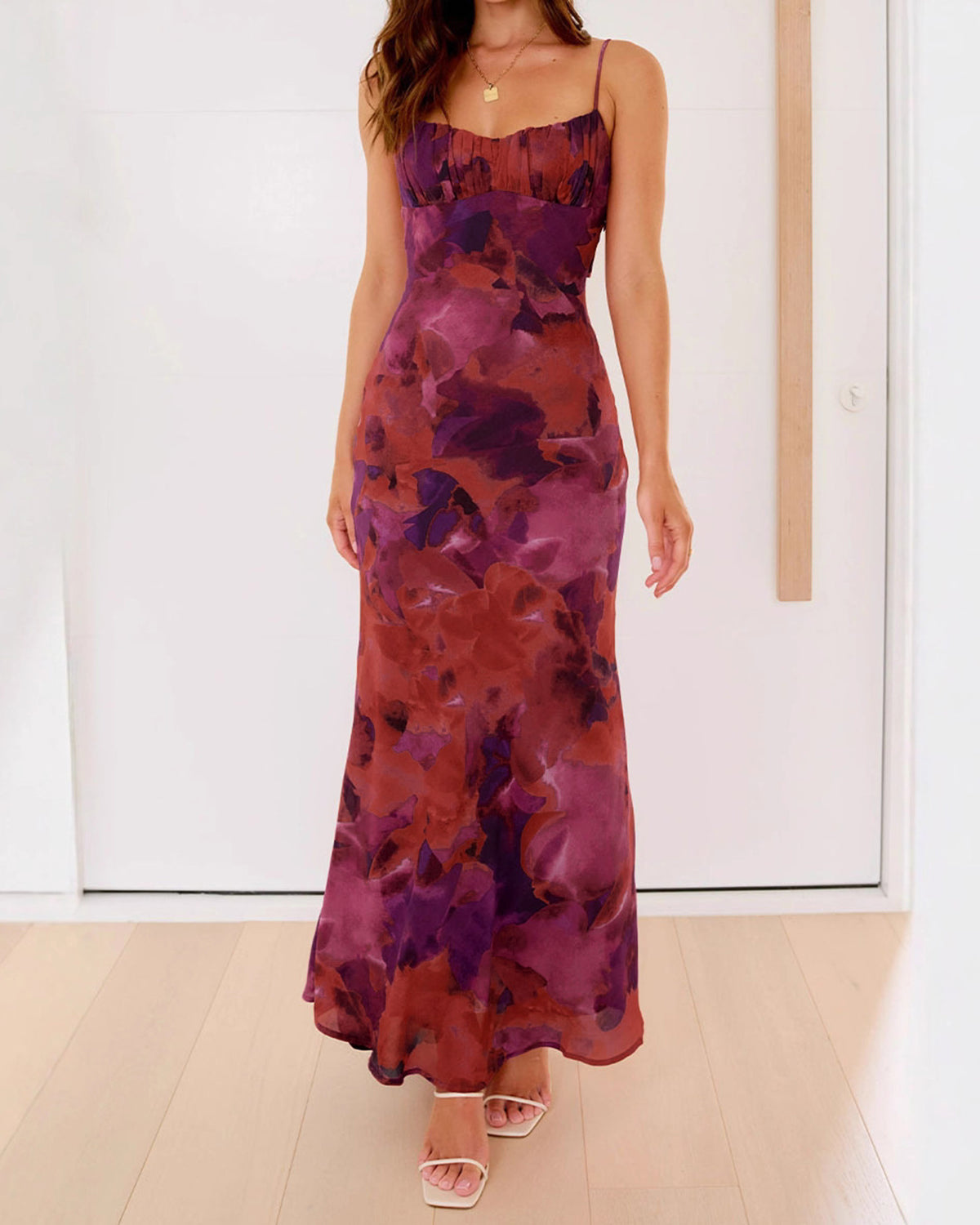 Women's Knit Polyester Maxi  Dress Red Dresses - RIHOAS