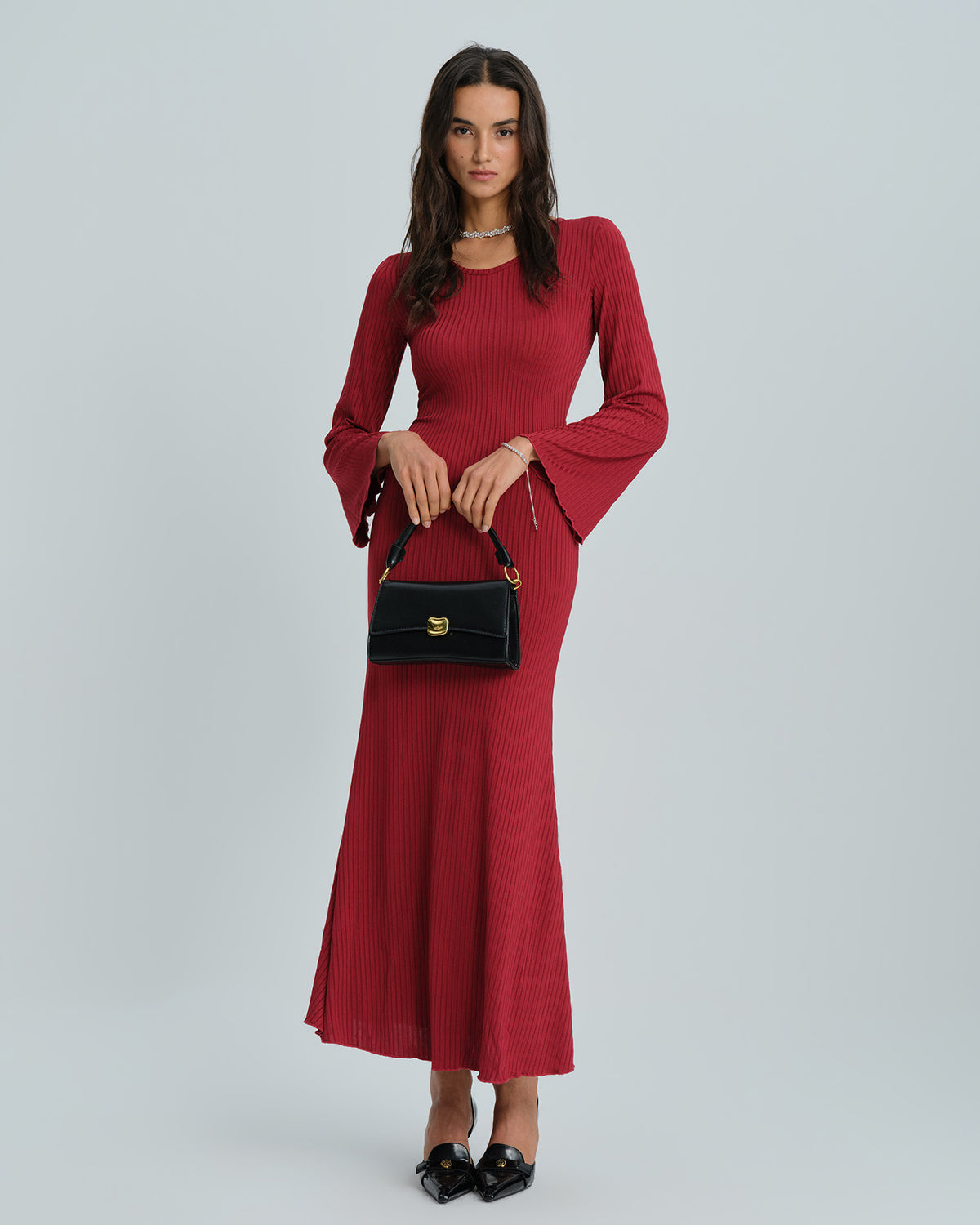 Women's Knit Polyester  Maxi Dress Wine Red Dresses - RIHOAS