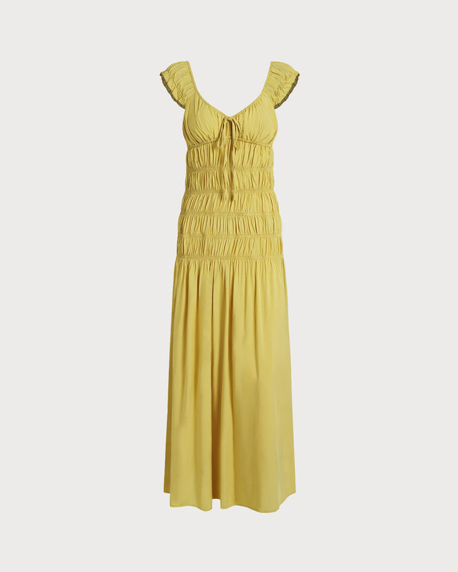 Women's Knit Polyester Maxi Dress Yellow Dresses - RIHOAS