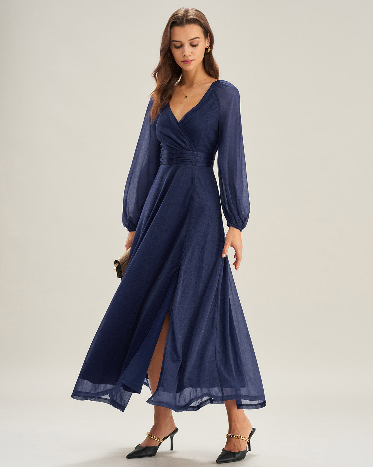 Blue V Neck A-Line Maxi Dress Blue V Neck A-Line Maxi Dress