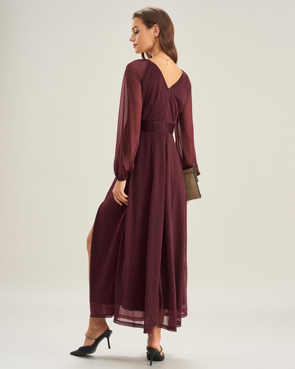 Rihoas Women's V-Neck Sheer A-Line Maxi Dress, Purple / S